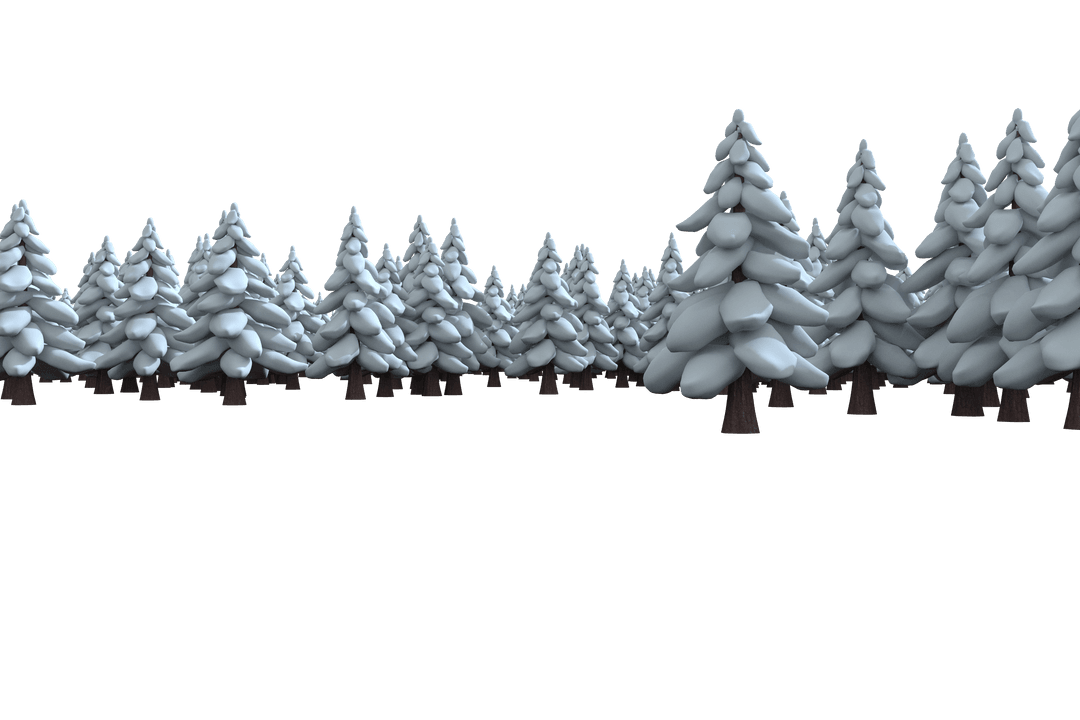 Wintry Forest of Evergreen Trees on Transparent Background