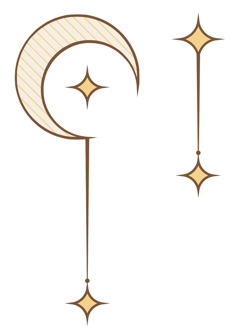 Minimalist Transparent Moon and Stars with Geometric Line Art