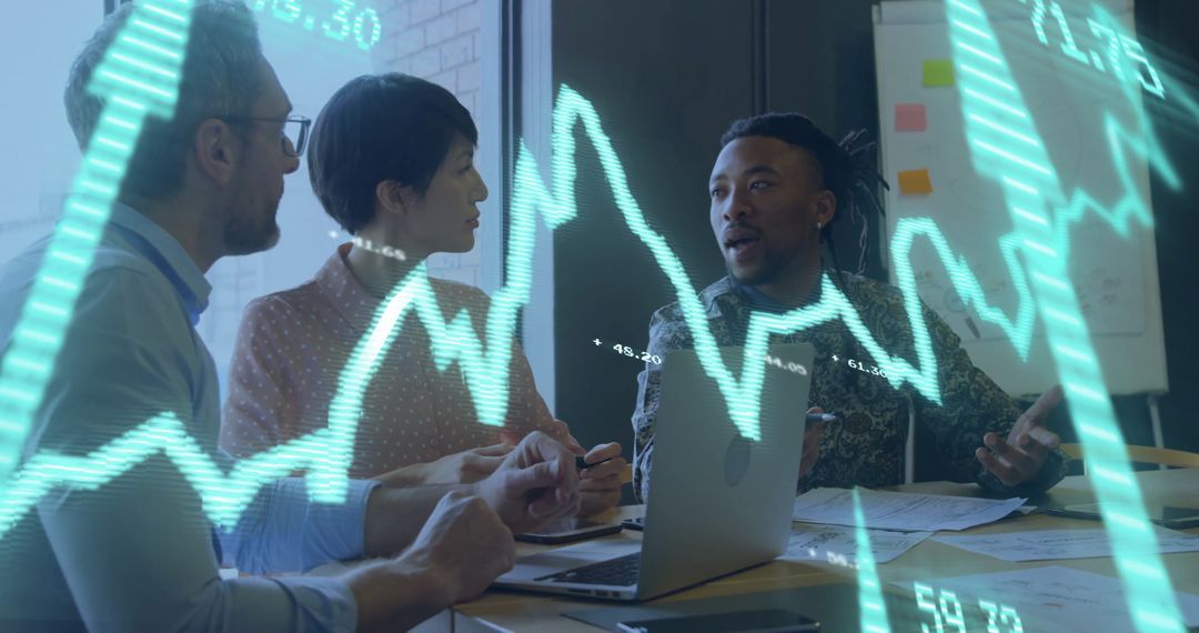 Diverse Professionals Analyzing Financial Trends with Digital Interface