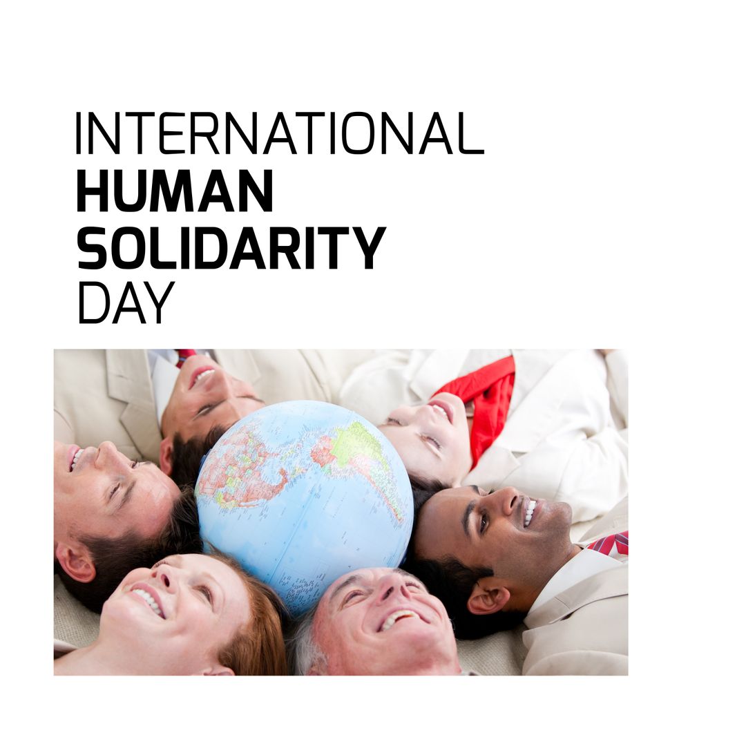 Diverse Team Lying Around Globe Celebrating Human Solidarity