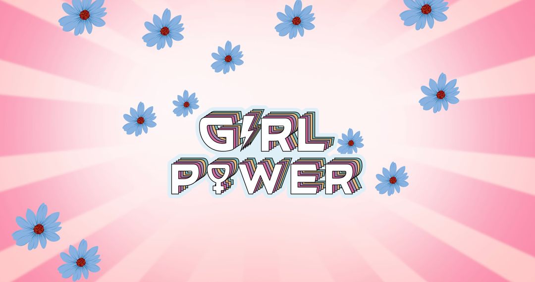 Girl Power with Digital Text and Blue Flowers on Pink Background - Free Images, Stock Photos and Pictures on Pikwizard.com