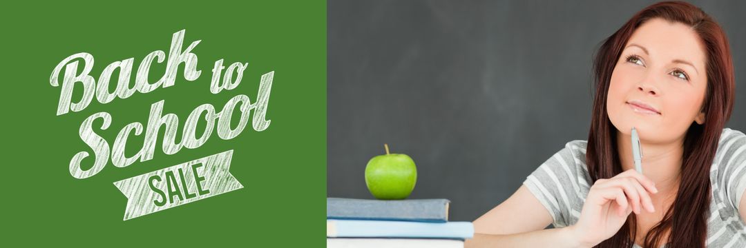 Back to School Sale with Thoughtful Female Student