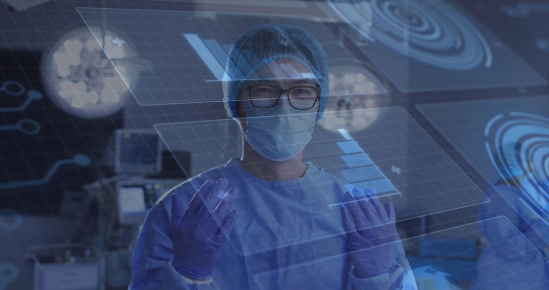 Surgeon Using Holographic Display in High-Tech Operating Room