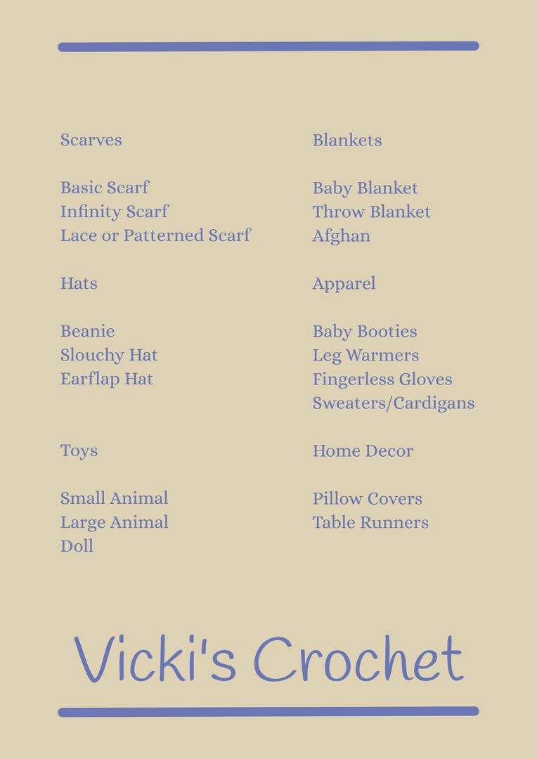 Handmade Crochet Items Categories Display Card