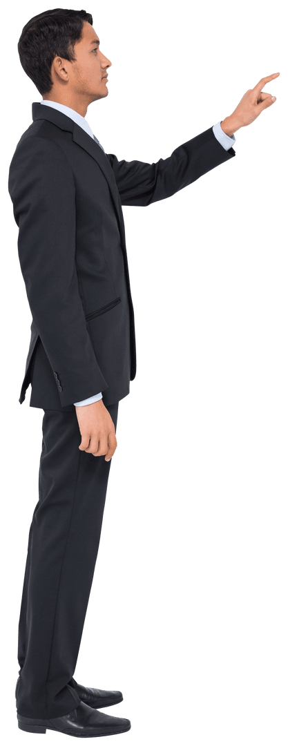 Transparent Young Businessman in Suit Pointing Side Profile