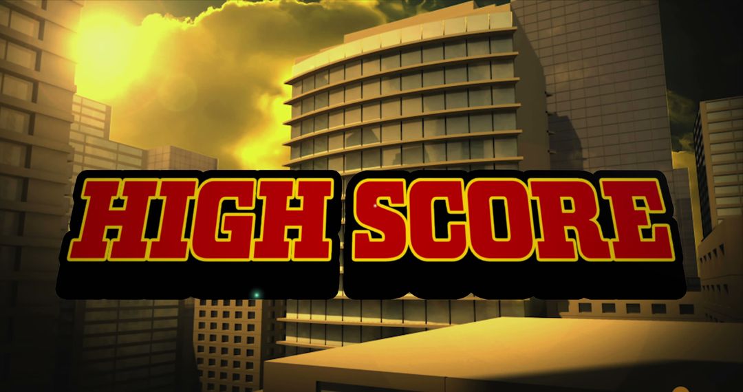 High Score Text Over Modern Offices At Sunset