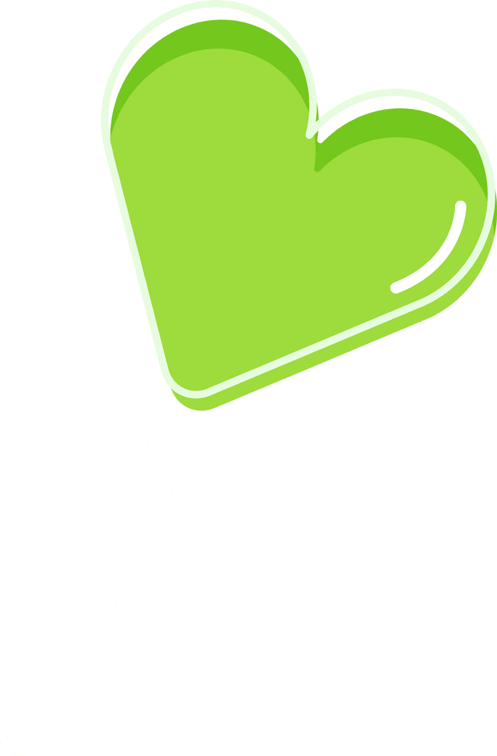 Vibrant Green Heart-Shaped Lollipop Floating on Transparent Background