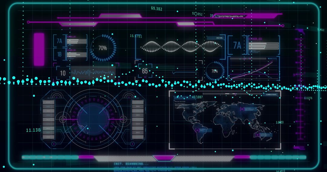 Futuristic Data Processing Interface with Technology Charts