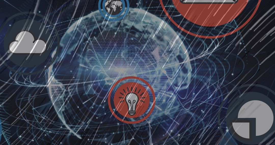 Digital Network Icons Overlaying Globe Showing Global Connectivity