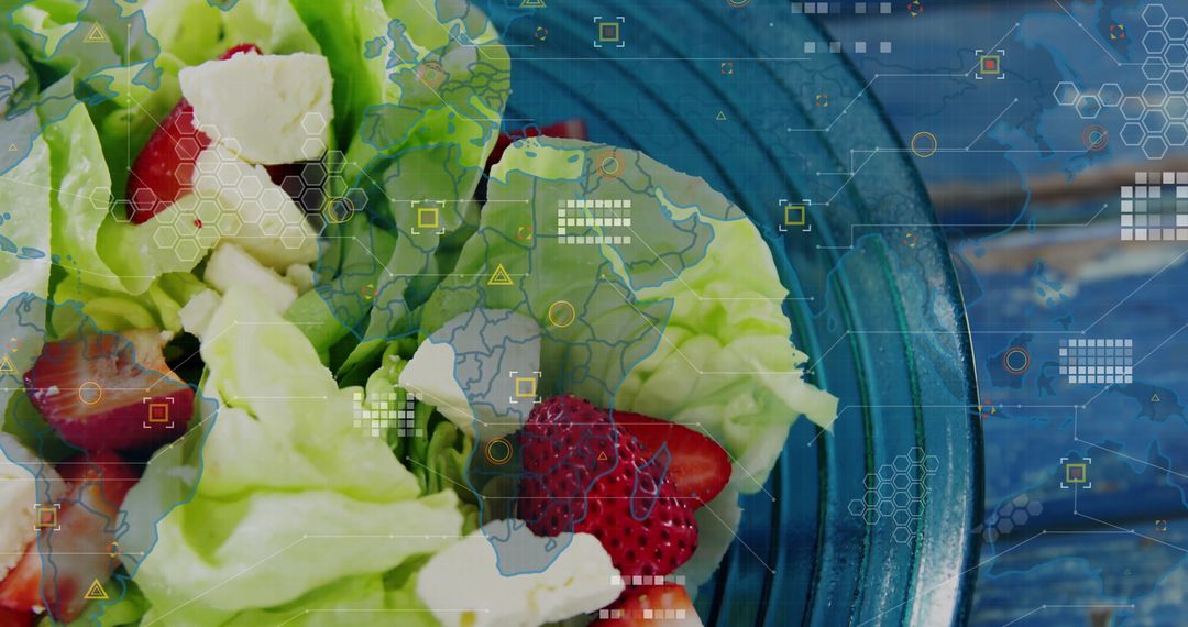 Healthy Strawberry Lettuce Salad with Digital Innovation Overlay