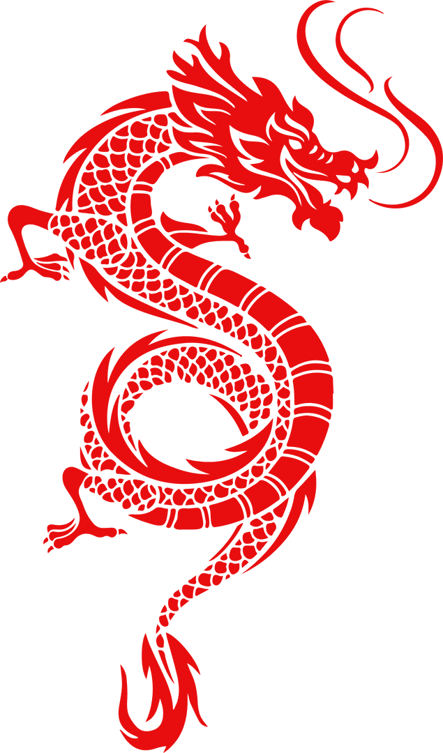 Red S-Shaped Mythical Dragon on Transparent Background