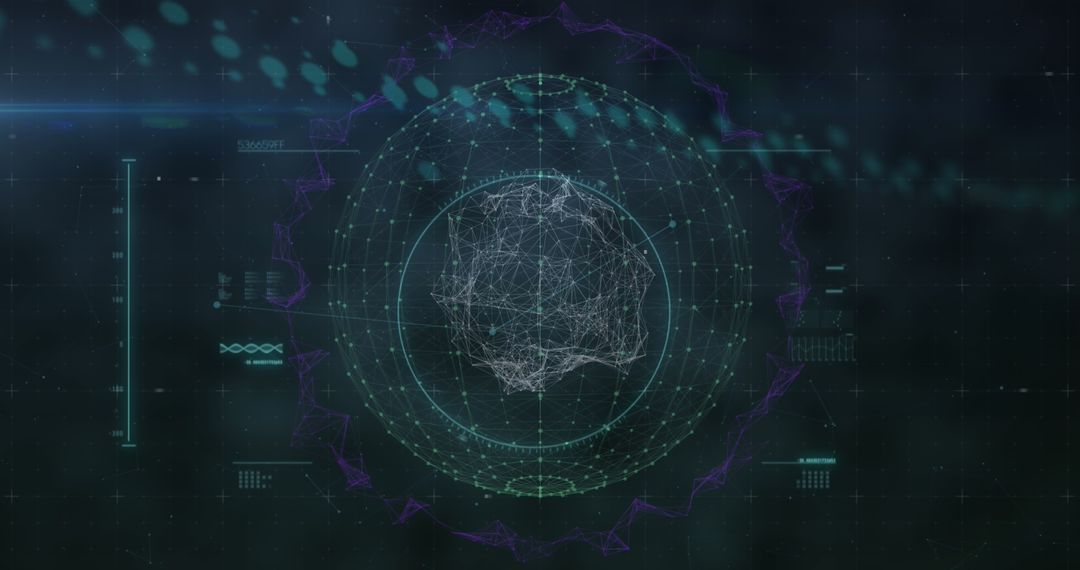 Digital Display of Viral Cell Over Face Mask Graphic Concept