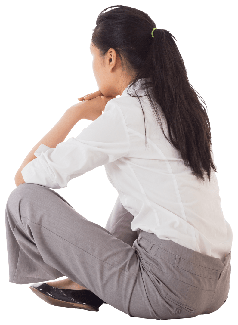 Back View Businesswoman Squatting on Transparent Background