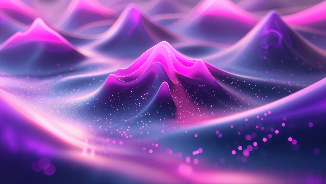 Futuristic Neon Landscape with Gradient Peaks and Glowing Particles