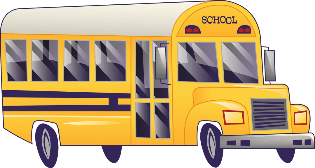 Yellow School Bus Digital Illustration on Transparent Background