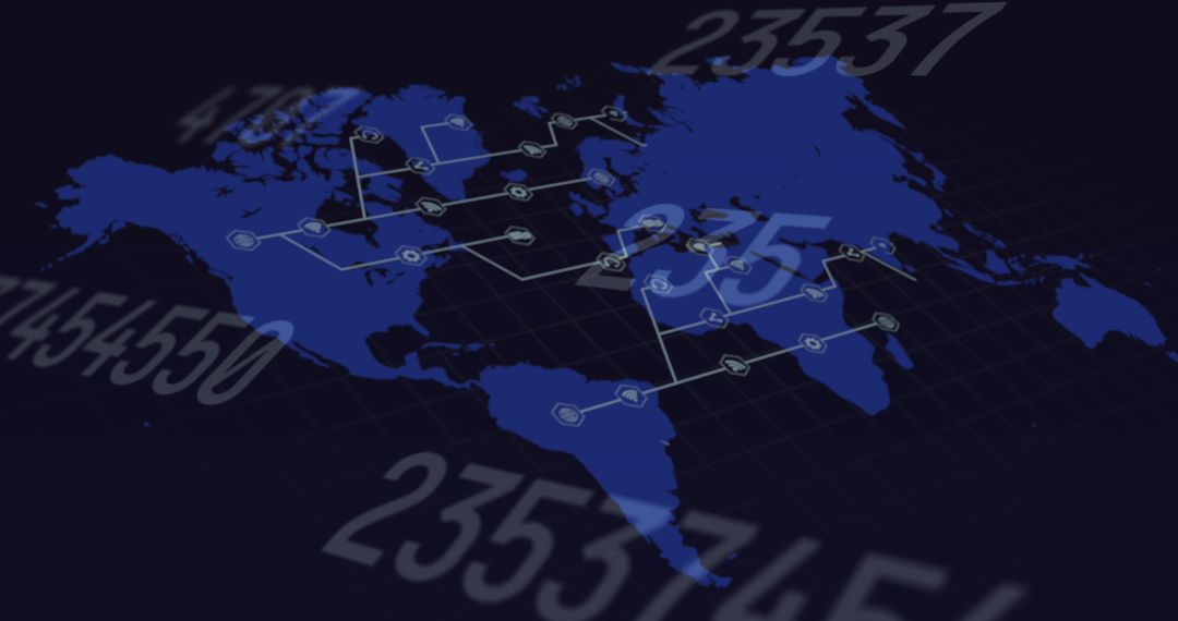 Global Network with Digital Numbers on World Map