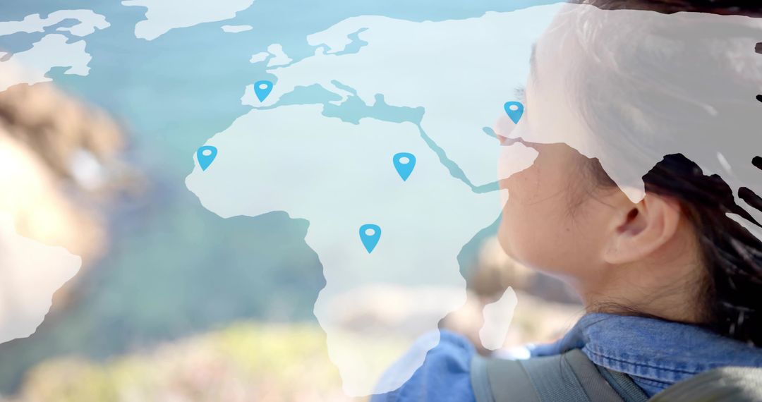 Traveler with Backpack Exploring World Map Overlay Concept