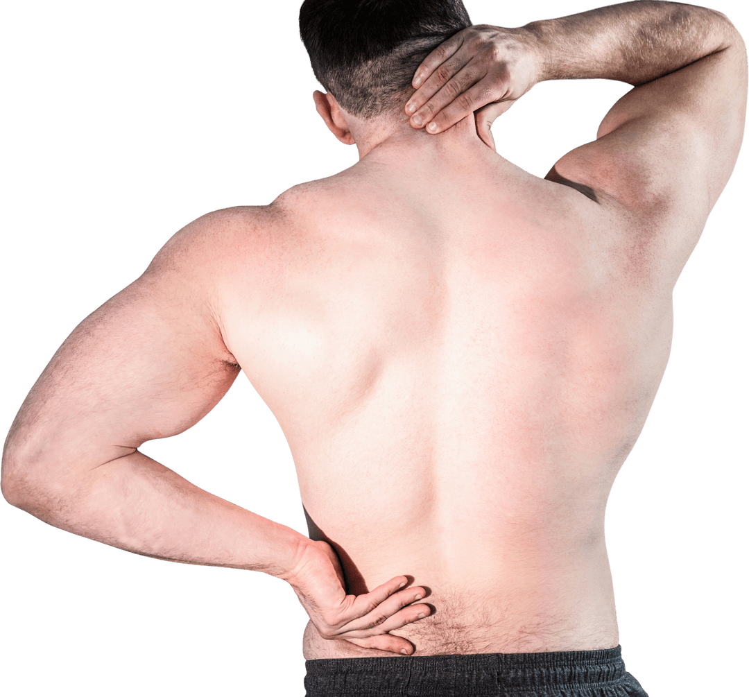 Transparent Bodybuilder Suffering Neck and Back Pain