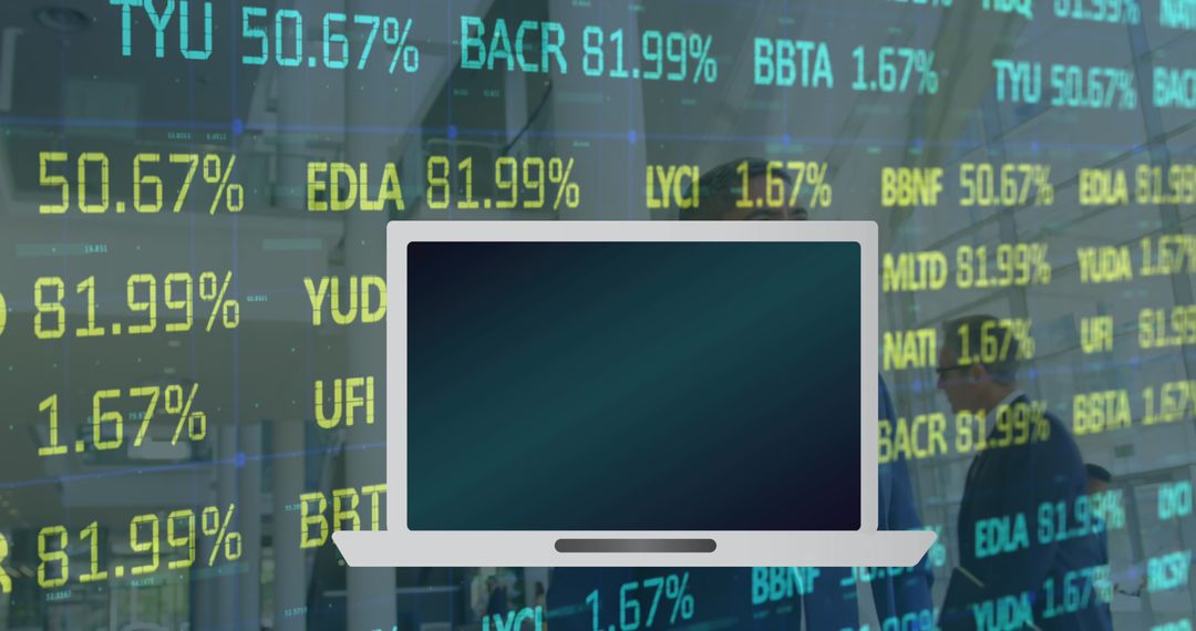 Laptop Displaying Financial Data with Stock Market Background - Free Images, Stock Photos and Pictures on Pikwizard.com