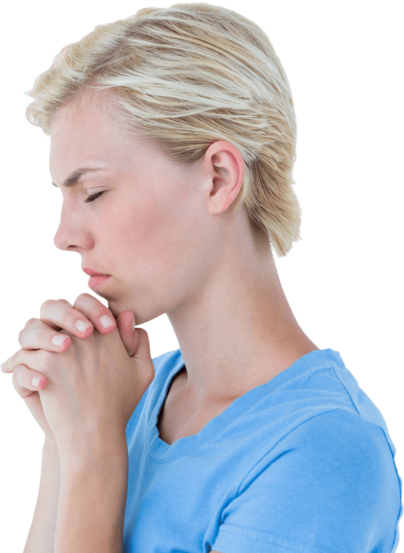 Transparent Background Woman Praying with Eyes Closed