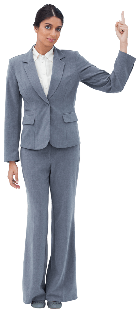 Confident Businesswoman Pointing Up Transparent Background