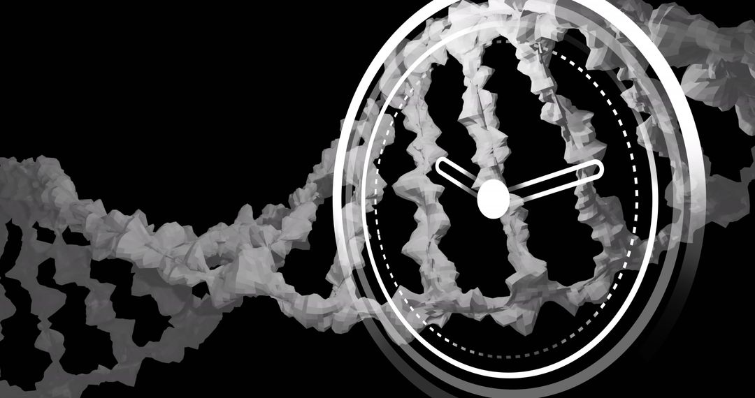 Clock Overlay on DNA Helix Illustrating Science and Time Concept