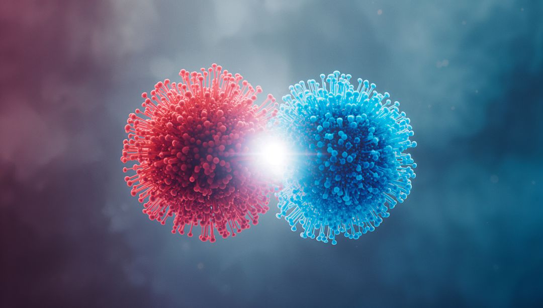 Two Viruses Colliding in Microscopic Field with Glowing Junction