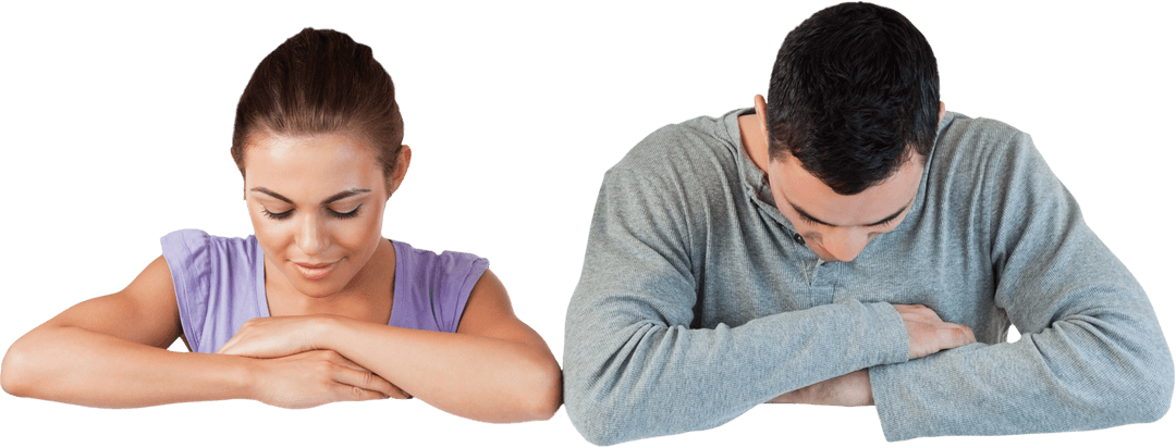 Attractive Couple in Forward Bent Pose on Transparent Background