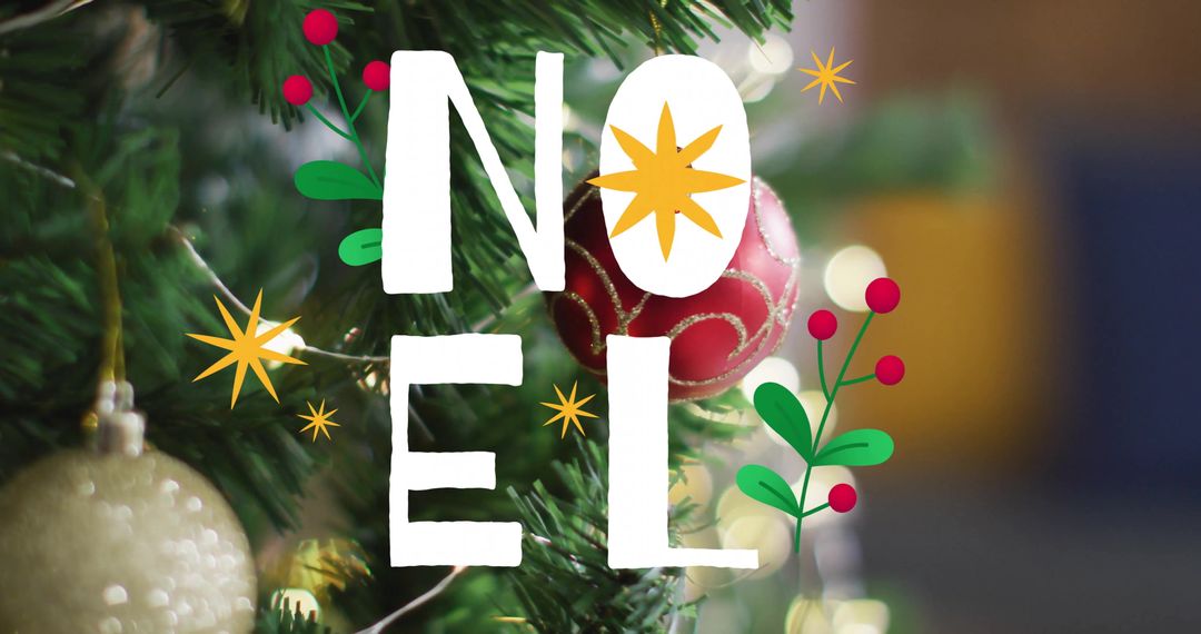 Noel Christmas Text with Festive Tree