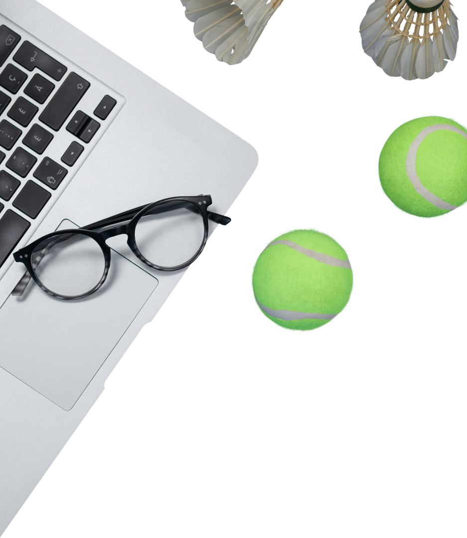 Transparent Overhead View of Office and Sports Equipment Mix