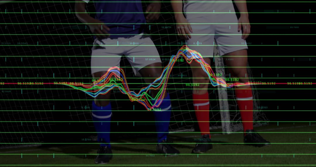 Soccer Players Analyzing Sport Data Visualization with Digital Technology