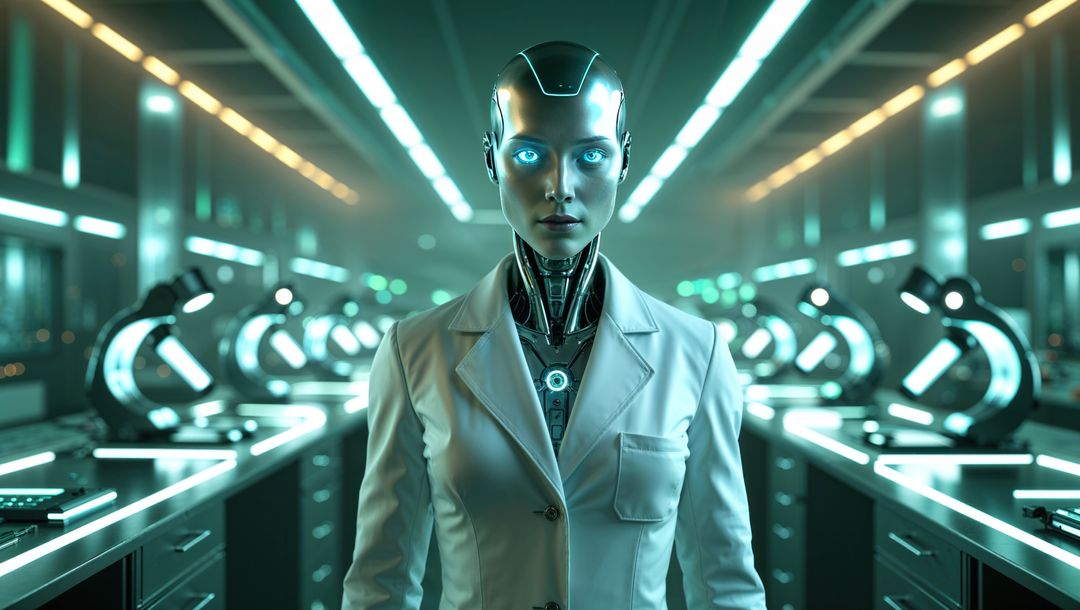 Futuristic Humanoid Robot in Technology Lab