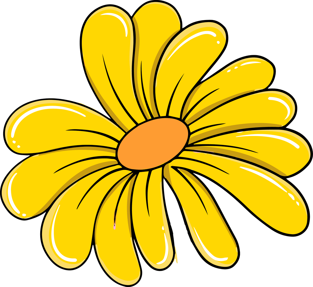 Cartoon Daisy with Yellow Petals on Transparent Background