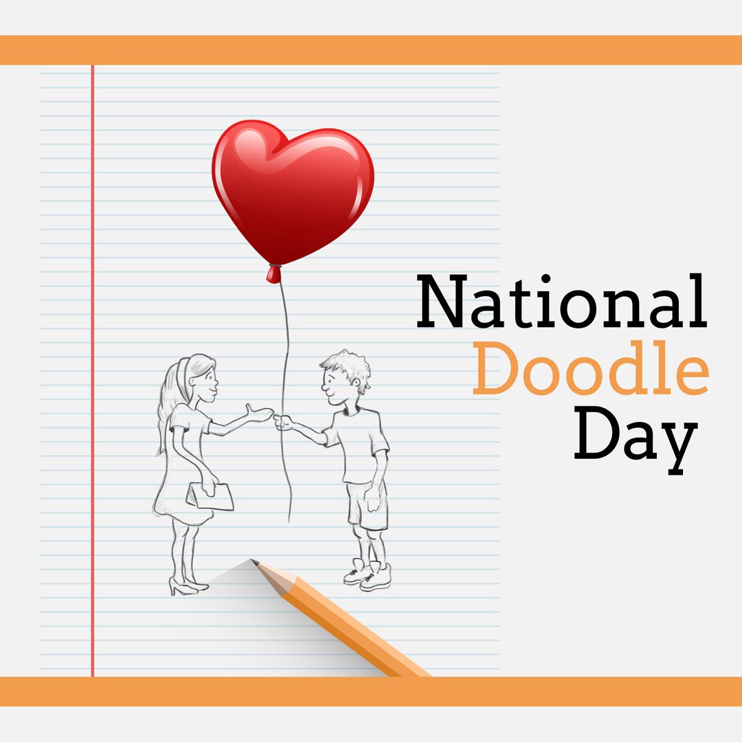 National Doodle Day Artwork Featuring Boy with Heart Balloon