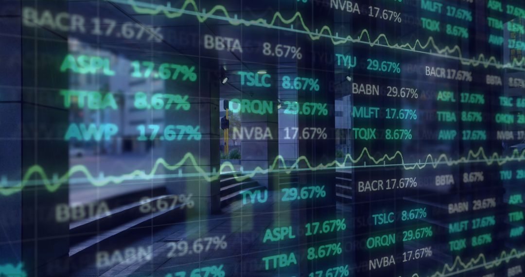 Global Financial Data Overlay with Urban Backdrop