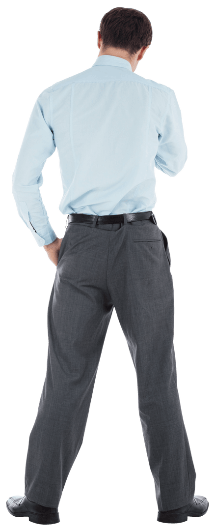 Transparent Back View of Thoughtful Businessman Suit Attire
