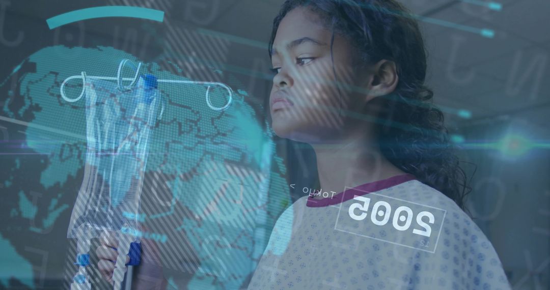 Child in Hospital Setting with Futuristic Technology Overlay