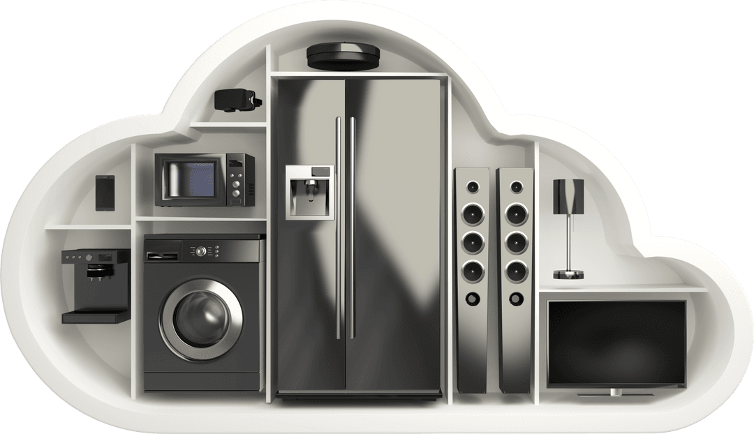 Modern Home Appliances in Cloud-Shaped Transparent Storage Concept