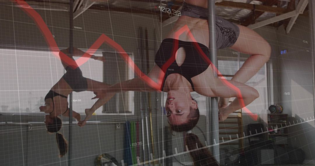Inverted Pole Dance Move with Financial Graph Overlay