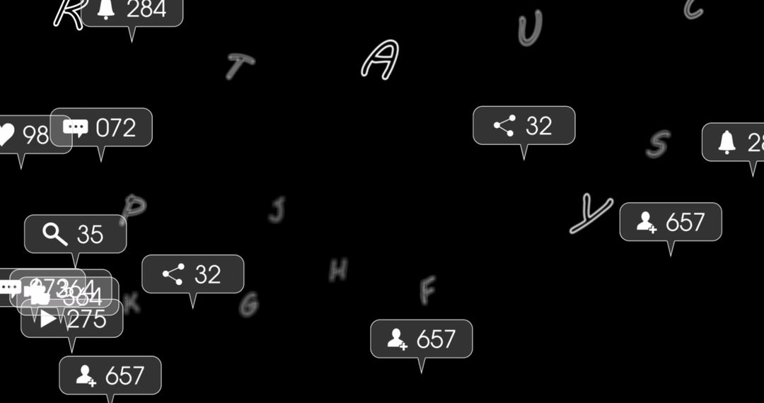Floating Social Media Icons on Black Background for Networking Design
