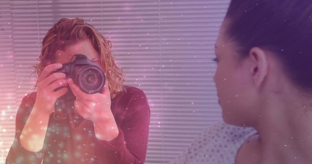 Photographer Capturing Model with Light Effects