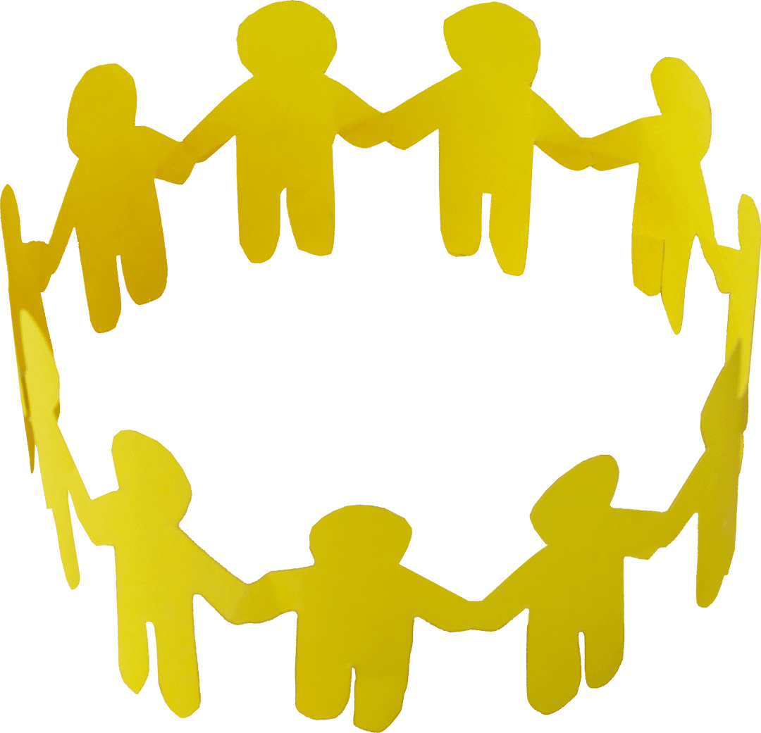 Transparent Circle of Yellow Paper Figures Holding Hands