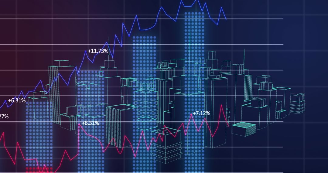 Digital Finance Data Overlaying Futuristic Cityscape