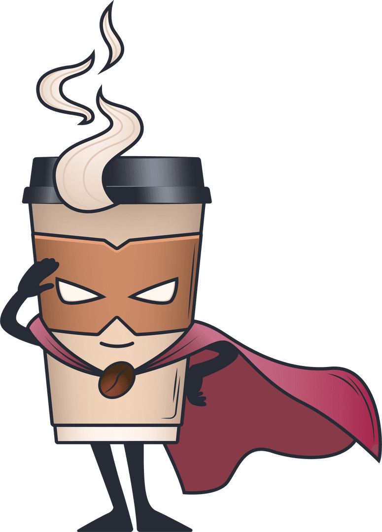 Superhero Coffee Cup Character with Transparent Background