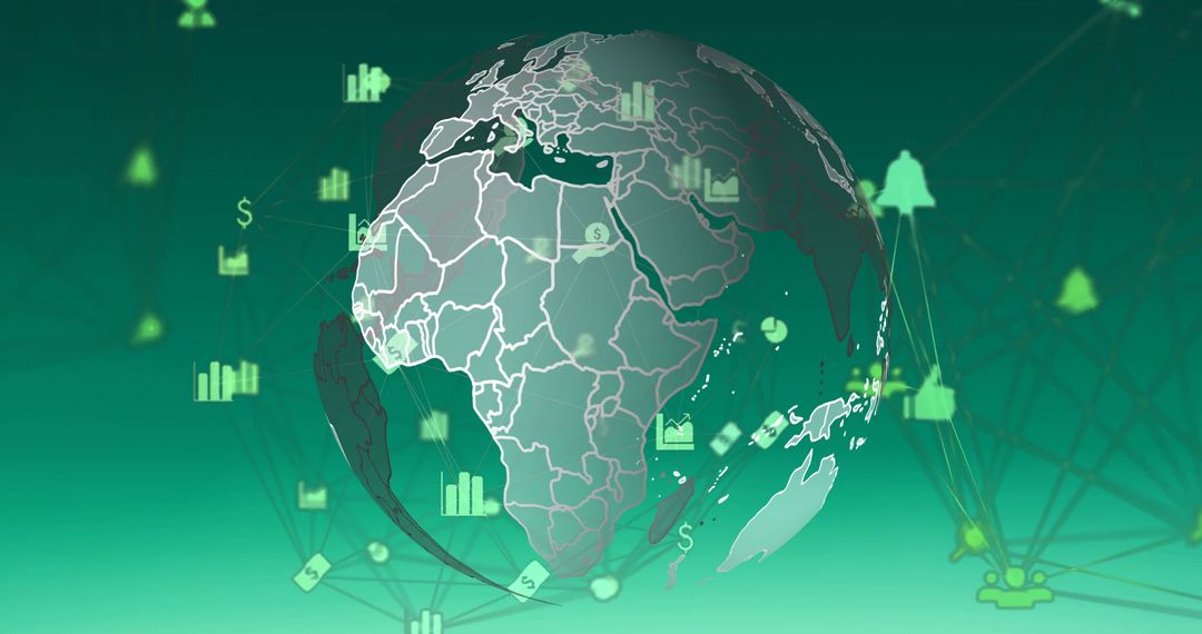 Digital Globe with Financial Icons Illustrating Global Connectivity