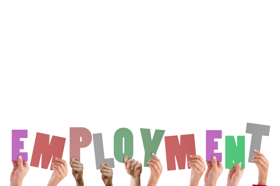 Hands Raising Colorful Letters Forming Word Employment Transparent