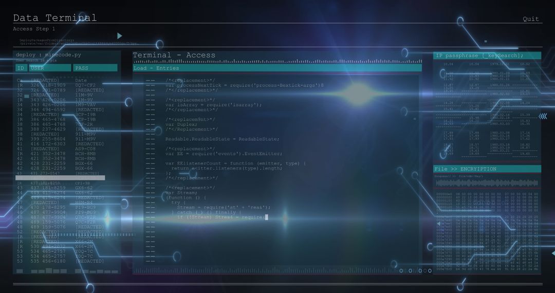 Futuristic Cybersecurity Interface Console with Glowing Circuits