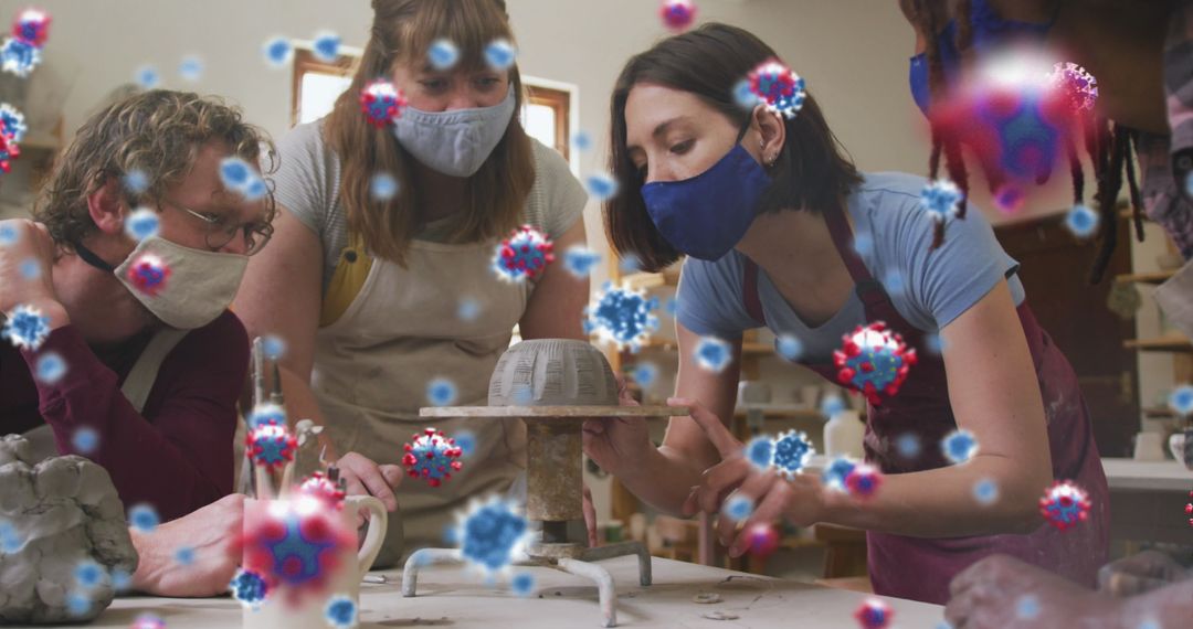 Masked Pottery Artists Dodging Digital COVID-19 Visualization