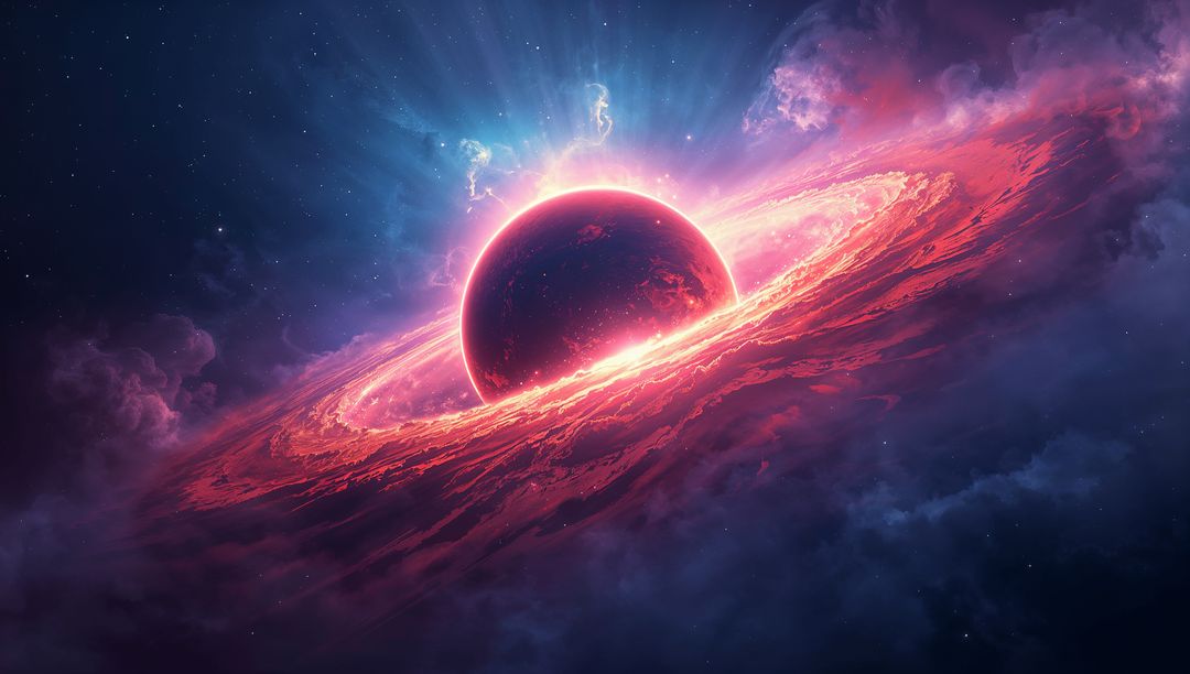 Dark Planet with Luminous Ring in Cosmic Nebula