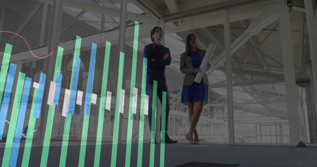 Inspecting Modern Factory with Industry Charts Overlay